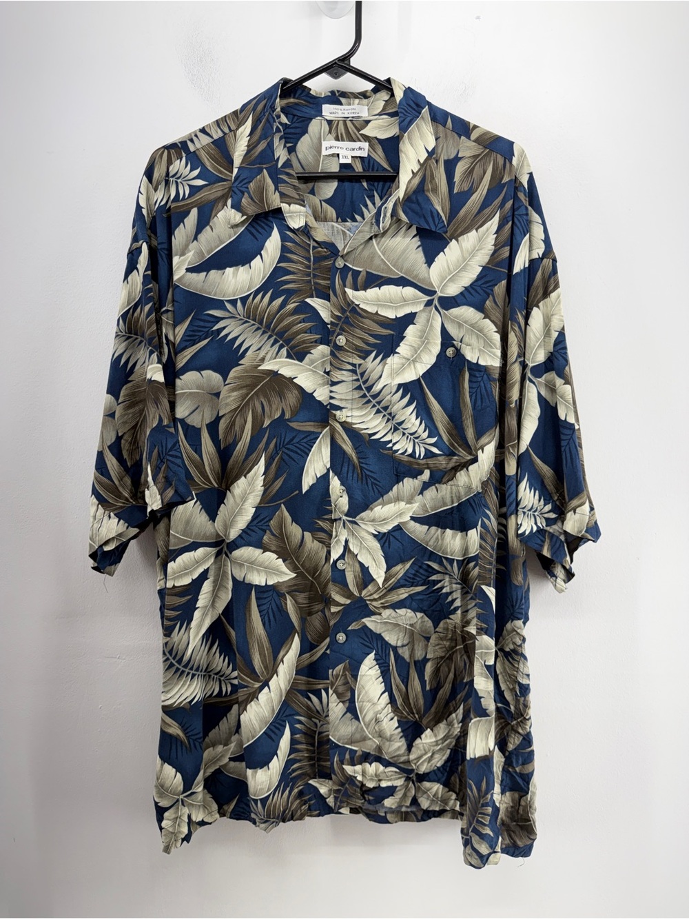 Pierre Cardin Mens Floral Rayon Blue Multicolor Hawaiian Shirt Size 2X